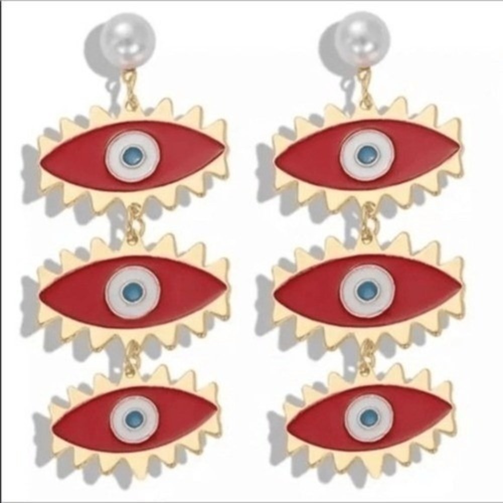 Evil Eye Dangle Earrings Red Gold Blue Pearl Women‎ Statement Fashion